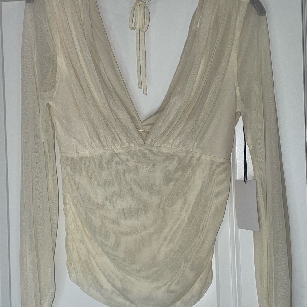 Elegant Cream Long Sleeve Women's Top